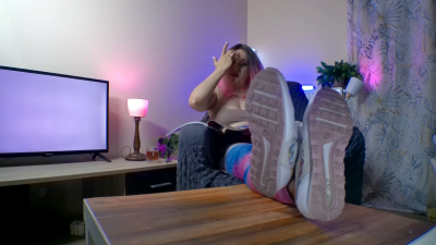 Lady Angela Sneaker Fetish Teasing Dirty Sneaker Bottoms Tattooed Femdom Goddess