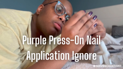 Purple Press-On Nail Application Ignore Royal Ro Close Up Hands Fetish