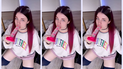 Whimpering Needy Catgirl Eagerly Sucks On Dildo