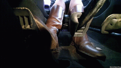 Driving Bmw E46 In Brown Leather Boots Under Pedal